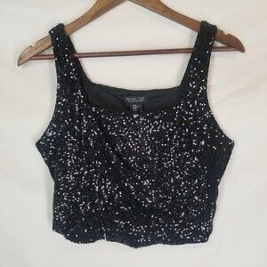 Rachel Zoe Black Sequin Crop Top Women’s Size M Sleeveless Party Evening Tank
